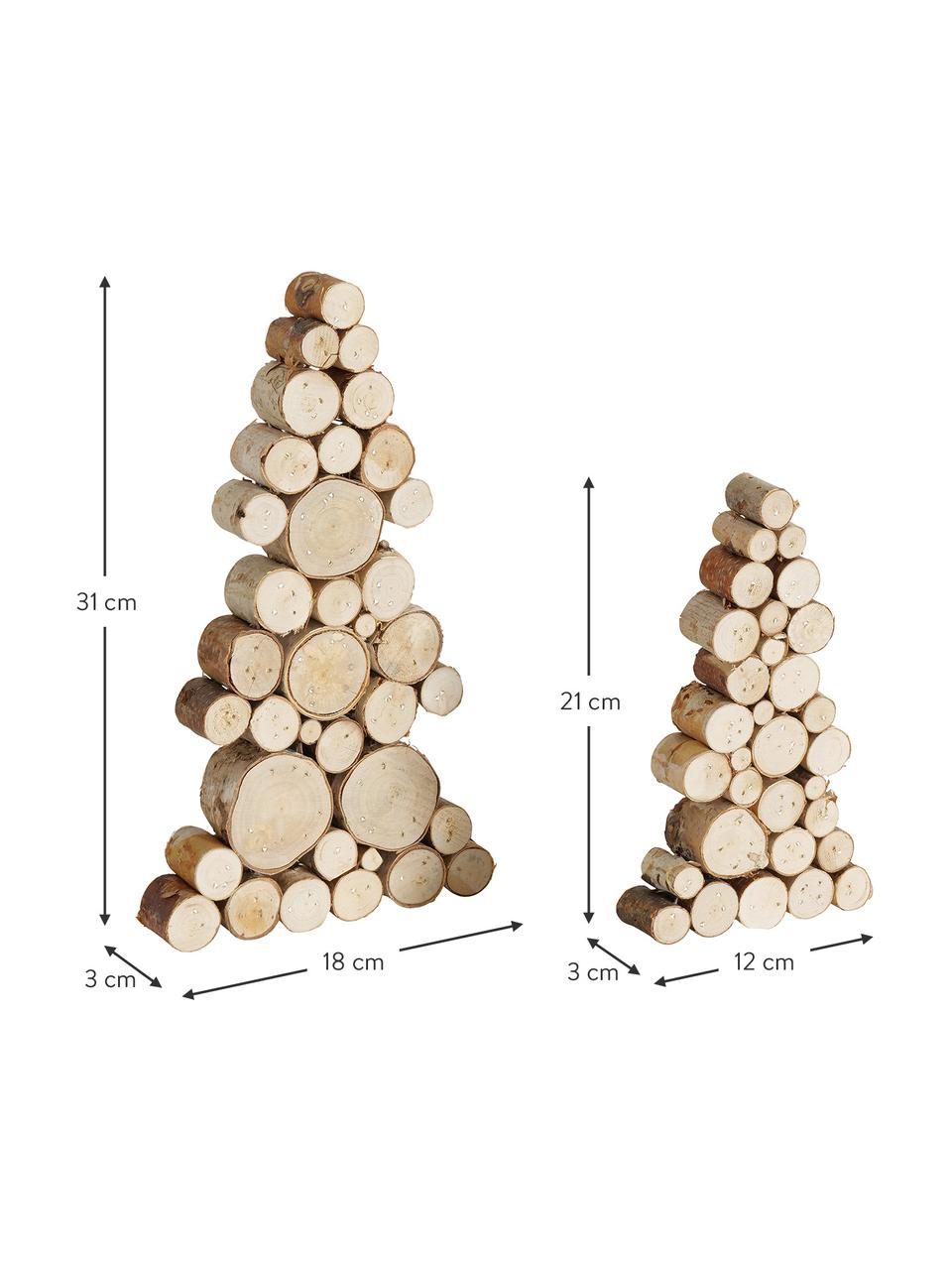 Sapins de Noël en bois Allgäu, 2 élém., Bois, Bois clair, Lot de différentes tailles