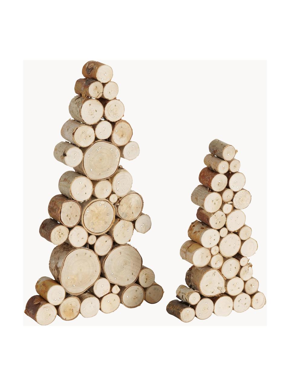 Decoratieve boompjes Allgäu van hout, 2 stuks, Hout, Licht hout, Set met verschillende formaten