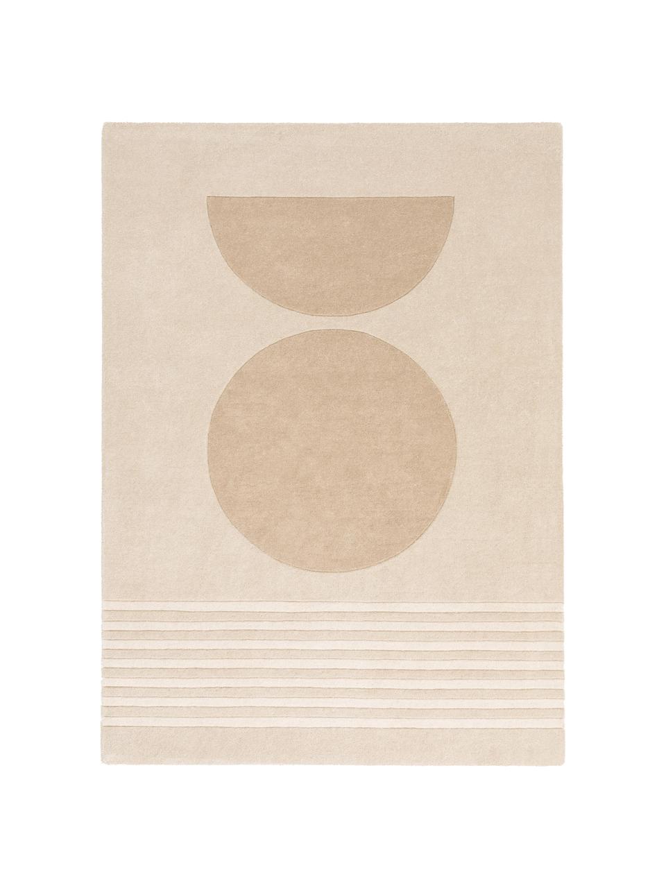 Handgetufteter Wollteppich Bent mit geometrischem Muster, Flor: 100% Wolle, Beige, Creme, B 140 x L 200 cm (Größe S)