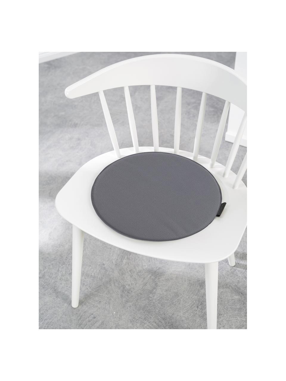 Cuscino sedia rotondo effetto pelle Luis, 100% poliestere, Grigio scuro, Ø 37 cm