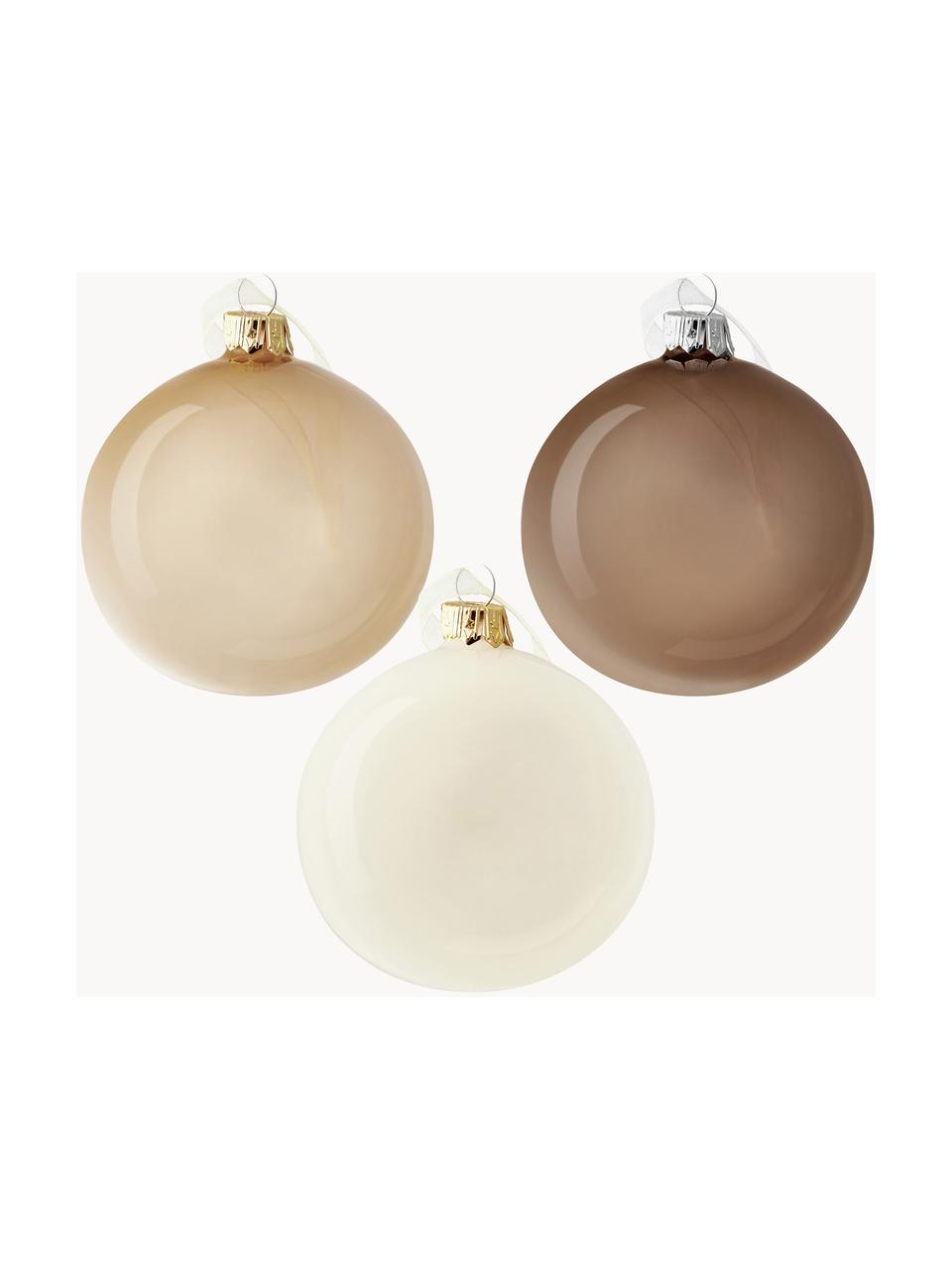 Mundgeblasene Weihnachtskugeln Shiny, 6er-Set, Glas, Weiß, Hellbeige, Taupe, transparent, Ø 8 cm