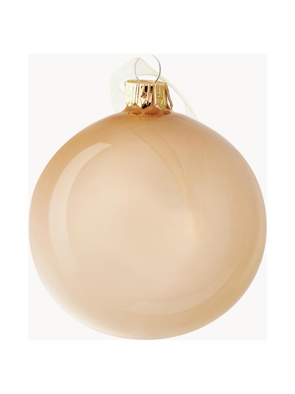 Mundgeblasene Weihnachtskugeln Shiny, 6er-Set, Glas, Weiß, Hellbeige, Taupe, transparent, Ø 8 cm