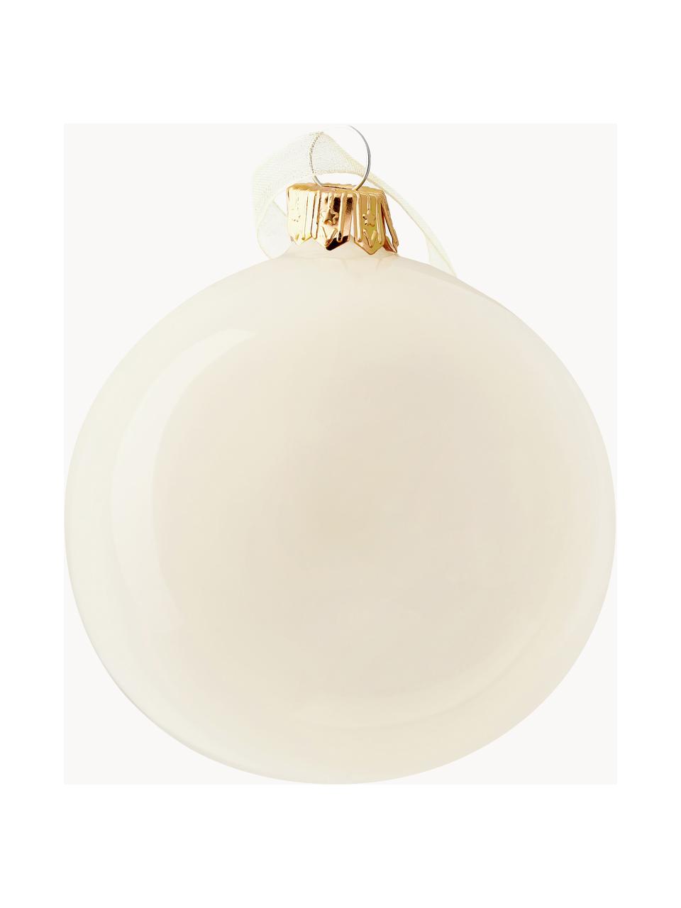 Mundgeblasene Weihnachtskugeln Shiny, 6er-Set, Glas, Weiss, Hellbeige, Taupe, transparent, Ø 8 cm