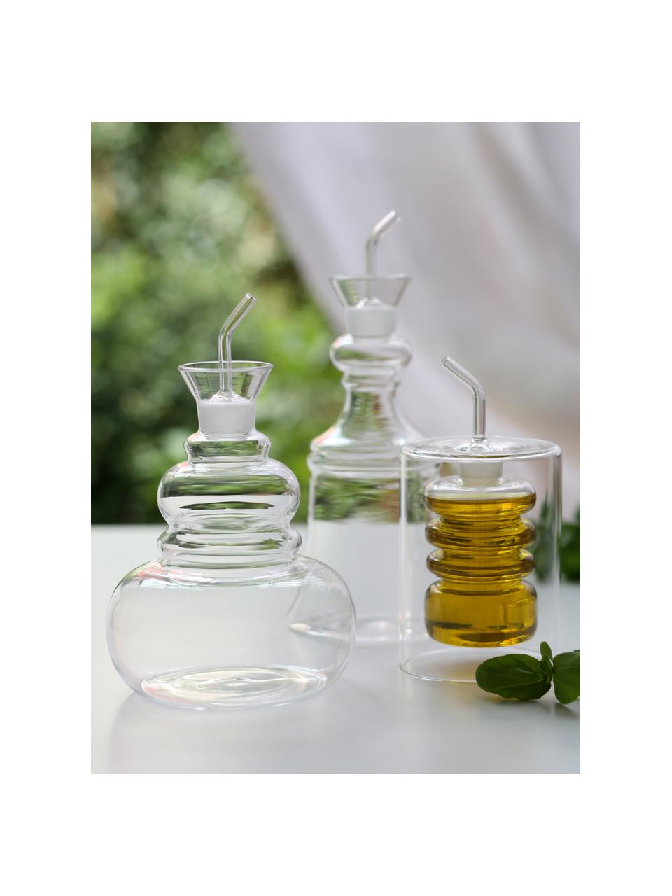 Handgemaakte azijn- en olie-dispenser Rings, H 16 cm, Borosilicaatglas, Transparant, Ø 8 x H 16 cm