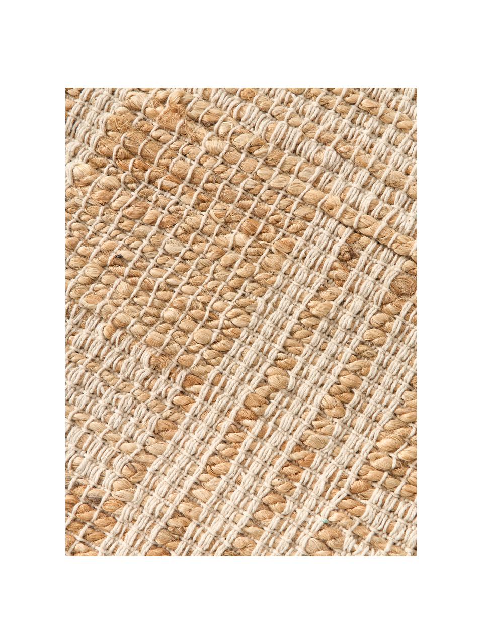 Handgewebter Teppich Almir mit Fransen, 70 % Jute, 30 % Baumwolle, Hellbraun, Cremeweiß, B 120 x L 180 cm (Größe S)