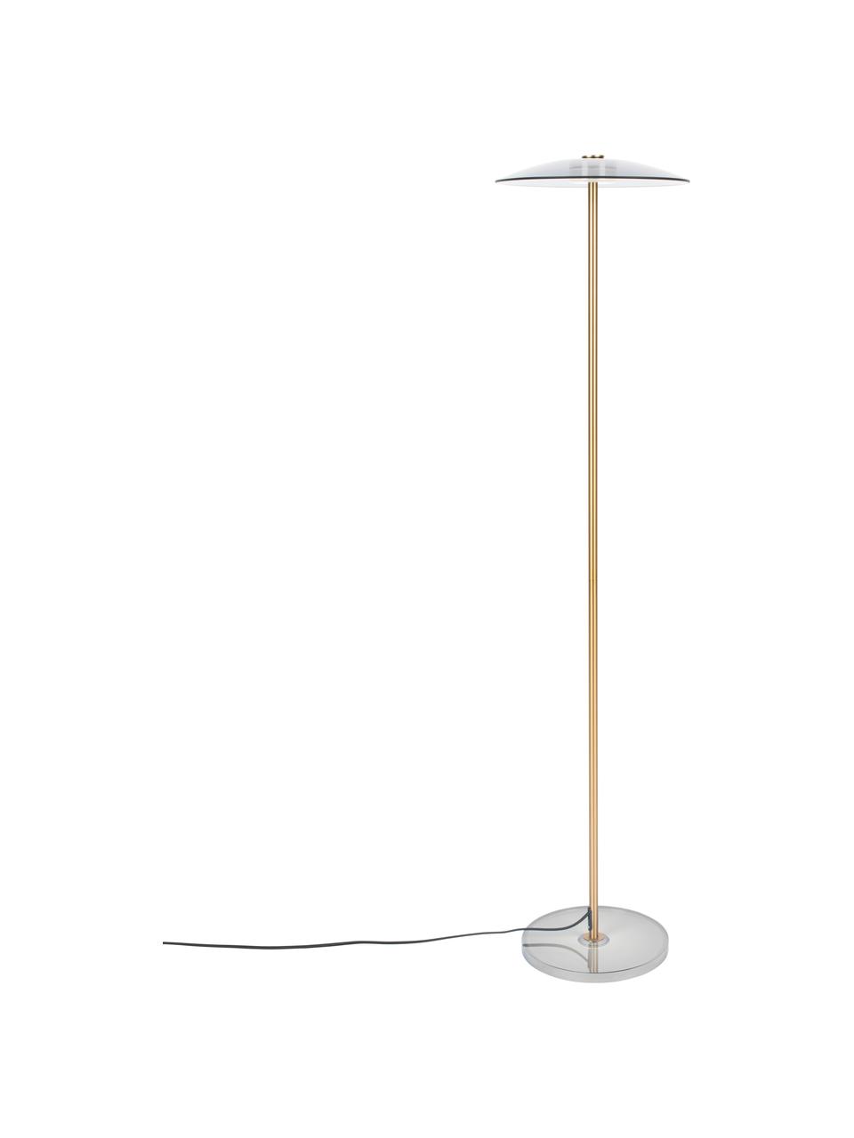 Lampada da lettura dimmerabile a LED Float, Paralume: vetro, Base della lampada: vetro, Asta: metallo rivestito, Dorato trasparente, Ø 30 x Alt. 132 cm