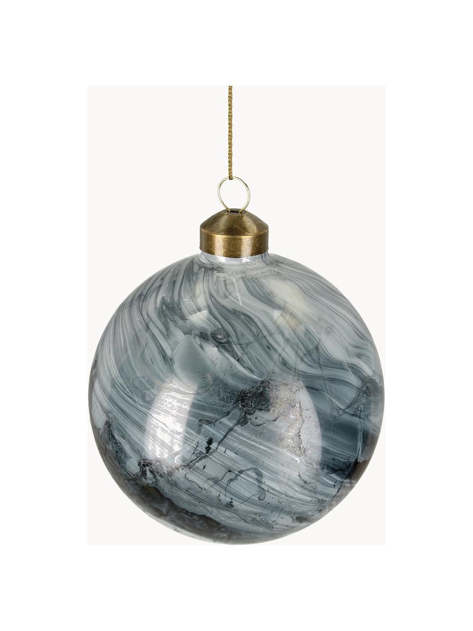 Boules de Noël aspect marbre Marble, 6 pièces, Verre, Gris, blanc, aspect marbre, Ø 10 cm