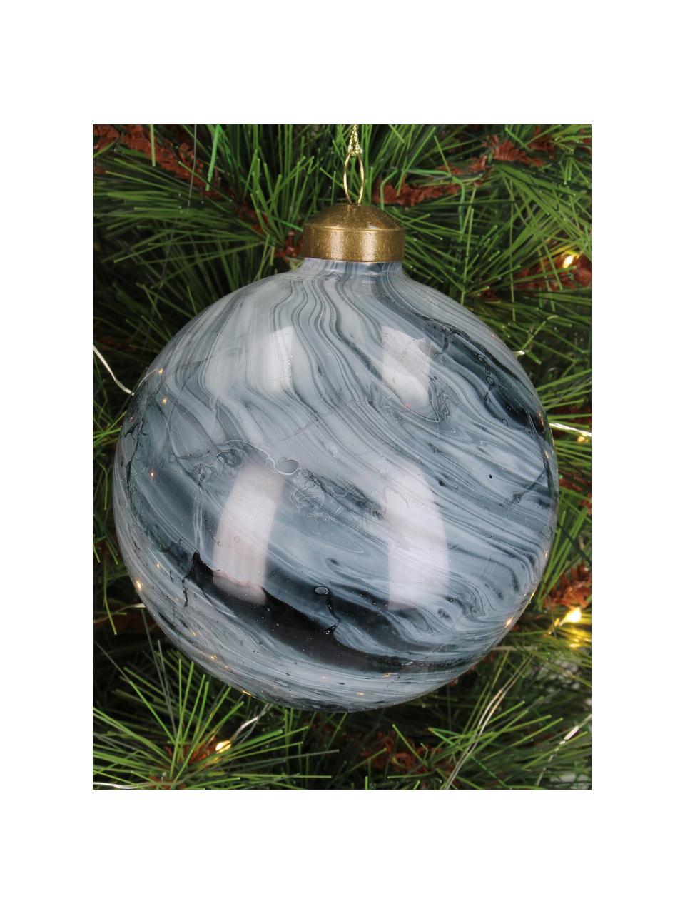 Kerstballen Marble met marmerlook, 6 stuks, Glas, Grijs, wit, marmerlook, Ø 10 cm