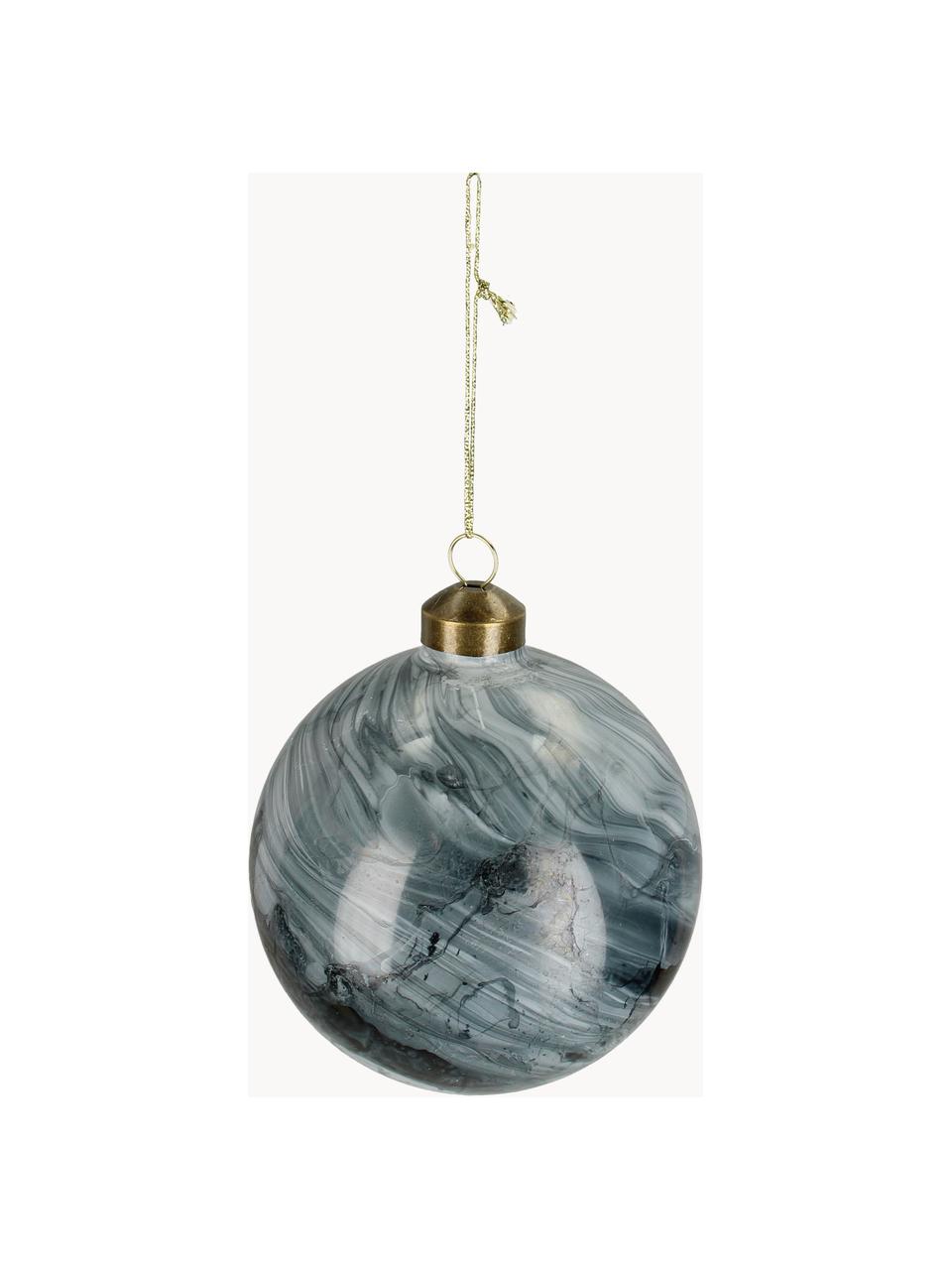 Weihnachtskugeln Marble in Marmoroptik, 6 Stück, Glas, Graublau, Weiss, dunkel, Ø 10 cm