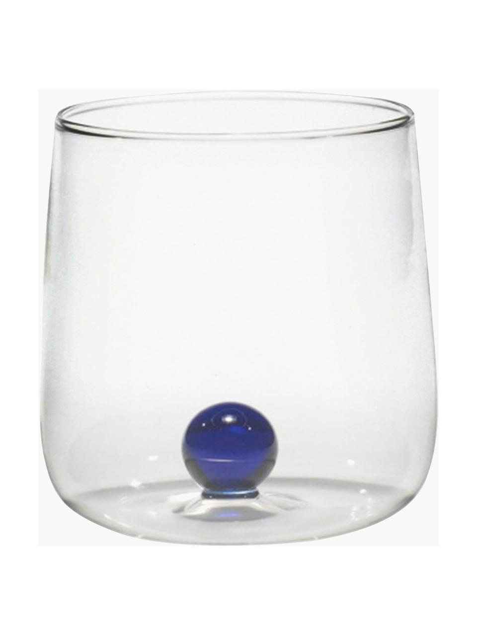 Mondgeblazen waterglazen Bilia uit borosilicaatglas, 6 stuks, Borosilicaatglas, Transparant, donkerblauw, Ø 9 x H 9 cm, 440 ml