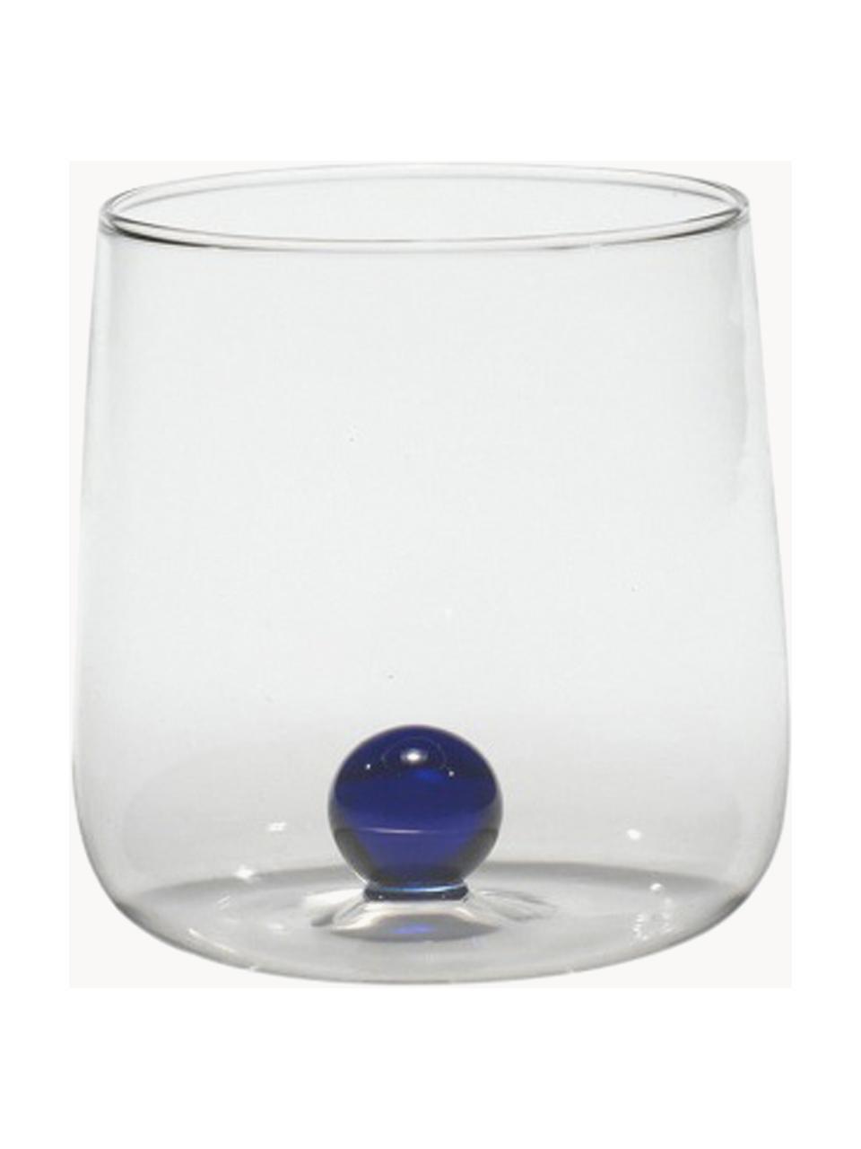 Mondgeblazen waterglazen Bilia uit borosilicaatglas, 6 stuks, Borosilicaatglas, Transparant, donkerblauw, Ø 9 x H 9 cm, 440 ml