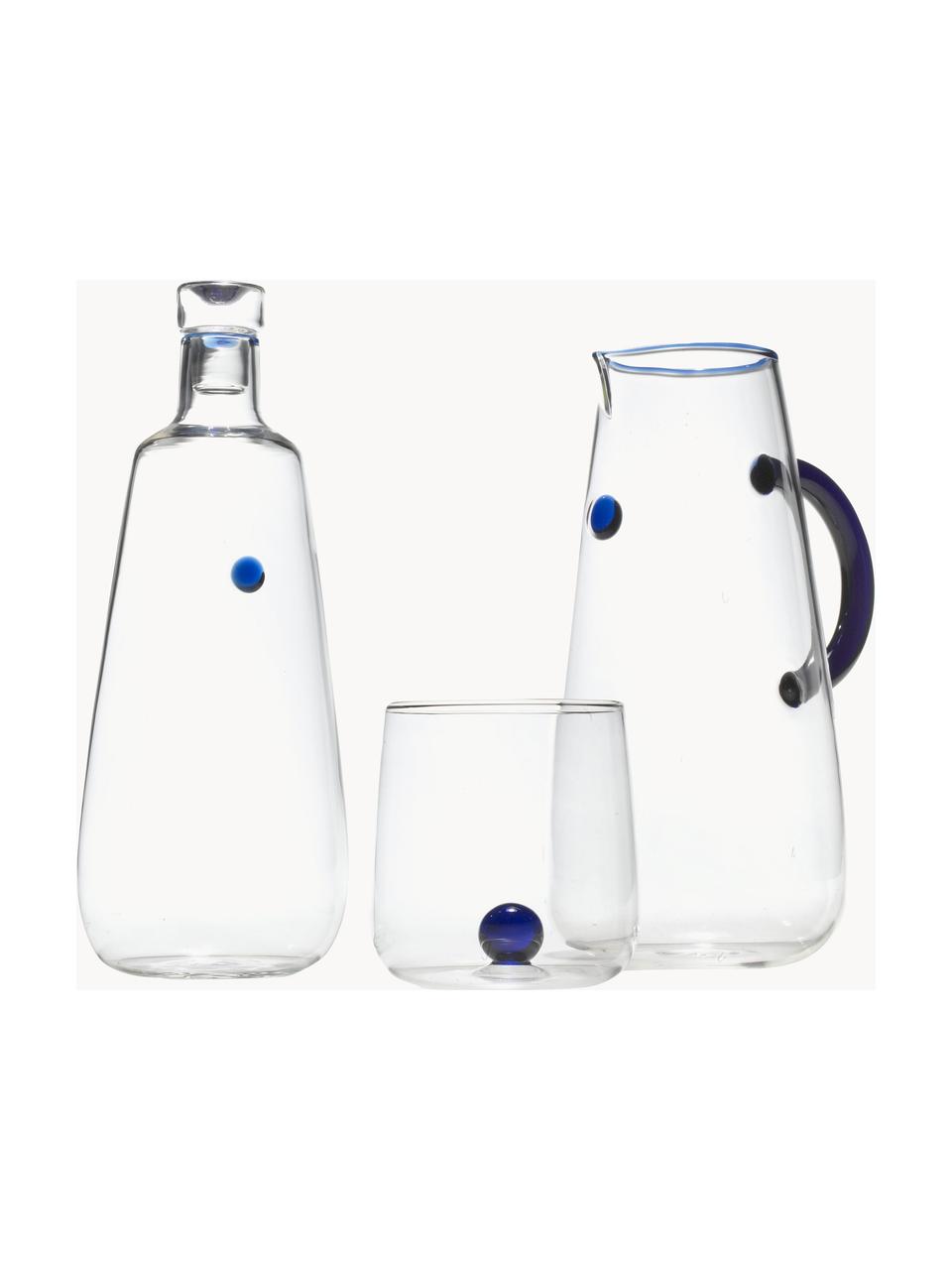 Ręcznie wykonana szklanka ze szkła borokrzemowego Bilia, 6 szt., Szkło borokrzemowe, Transparentny, ciemny niebieski, Ø 9 x W 9 cm, 440 ml