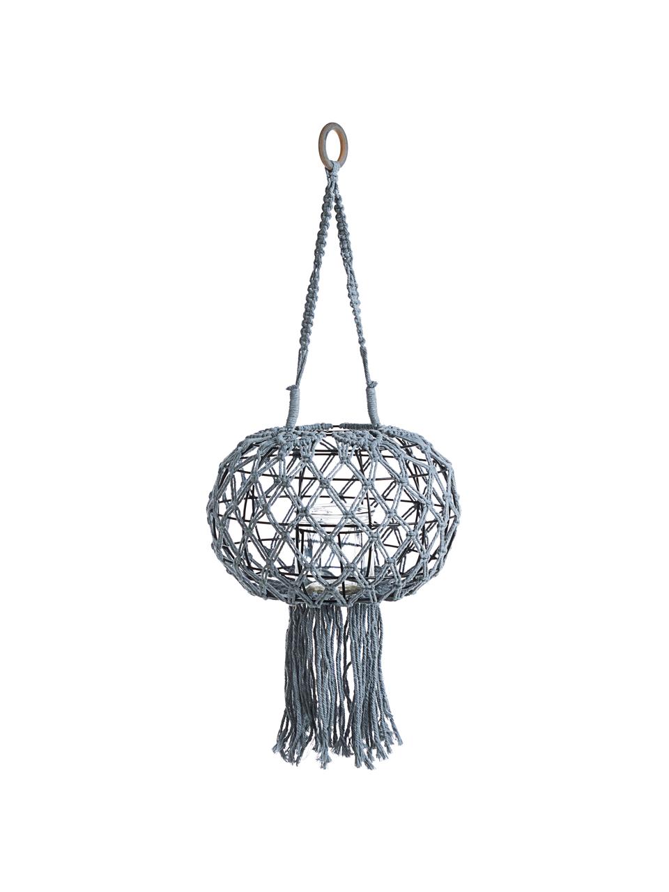 Hängendes Windlicht Macrame, Gestell: Metall, Grau, Ø 31 x H 70 cm