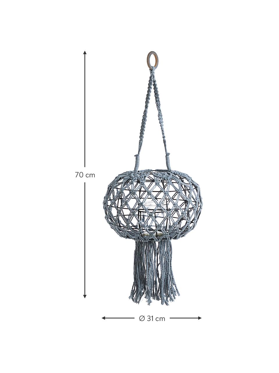 Hängendes Windlicht Macrame, Gestell: Metall, Grau, Ø 31 x H 70 cm