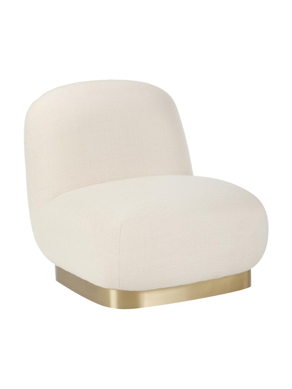 Cocktail fauteuil Elsie in crèmewit, Bekleding: 84% polyester, 16% acryl, Frame: multiplex, Voet: gecoat metaal, Geweven stof crèmewit/goudkleurig, B 77 x H 84 cm