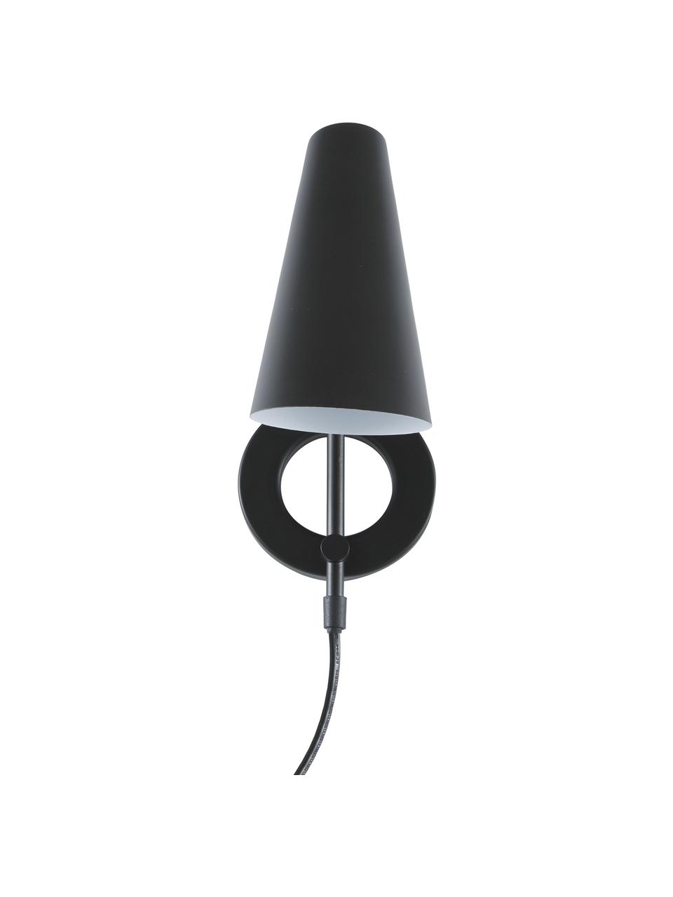 Verstelbare wandlamp Cal met stekker, Lampenkap: gelakt metaal, Frame: gelakt metaal, Zwart. Lampenkap binnenzijde: wit, D 27 x H 27 cm