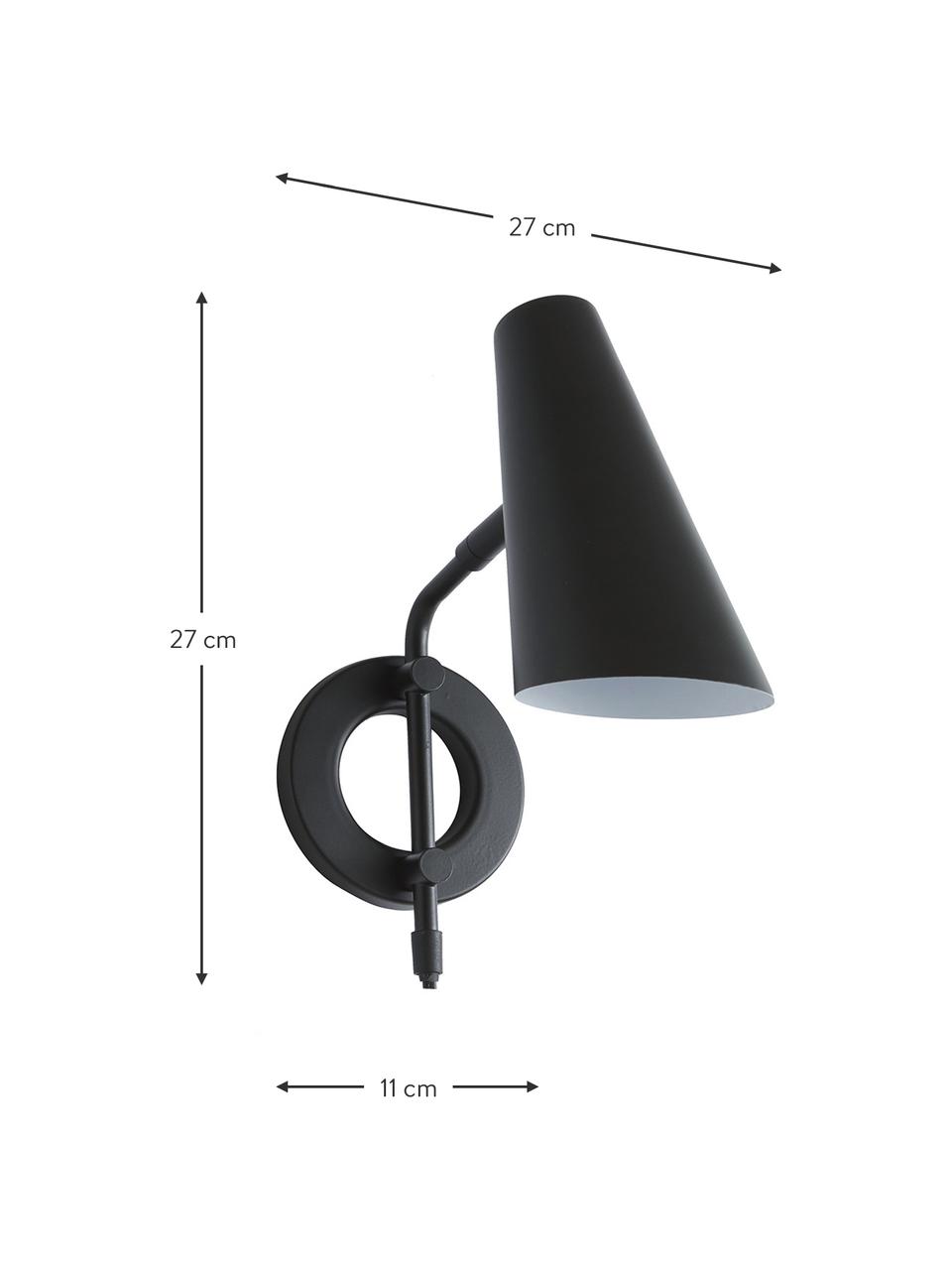 Verstelbare wandlamp Cal met stekker, Lampenkap: gelakt metaal, Frame: gelakt metaal, Zwart. Lampenkap binnenzijde: wit, D 27 x H 27 cm