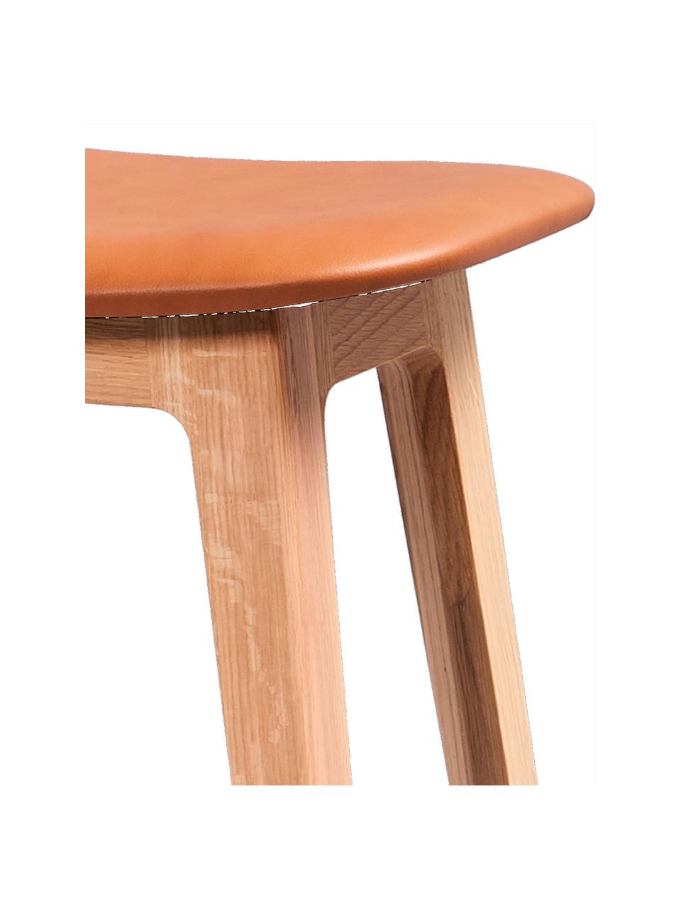 Barová židle z dubového dřeva Ultra, Světle hnědá kůže, dubové dřevo, Š 35 cm, V 73 cm