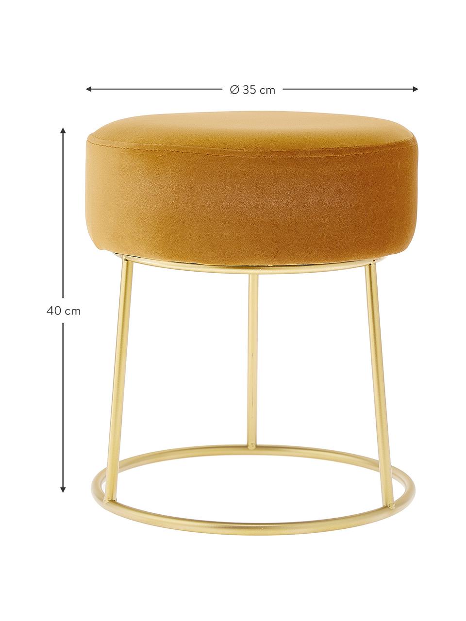Kulatá sametová stolička Clarissa, Potah: žlutá Podstava: zlatá, Ø 35 cm, V 40 cm