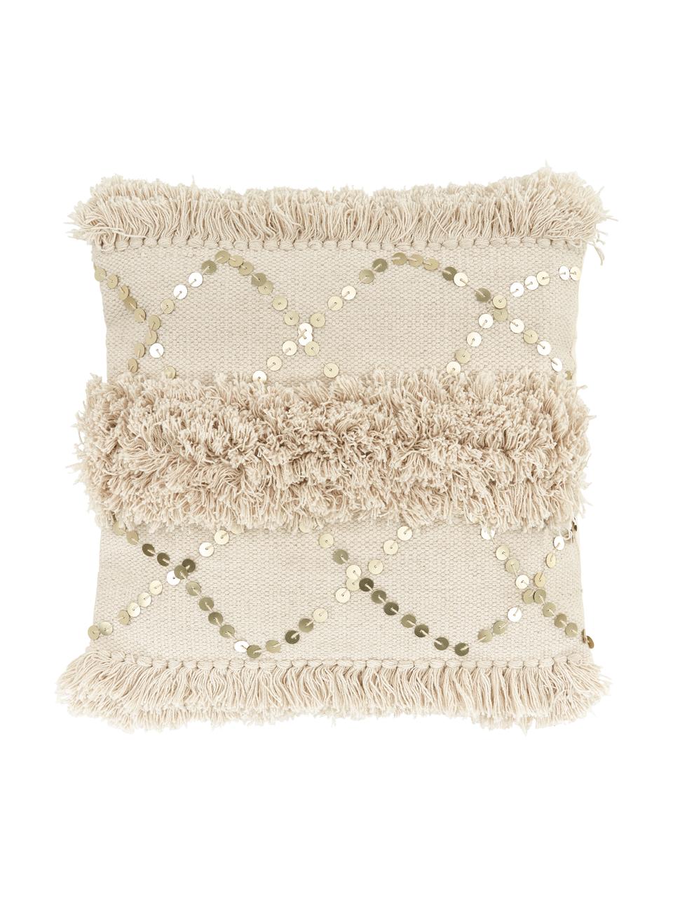 Kussenhoes Frederieke met decoratie, 100% katoen, Beige, B 45 x L 45 cm