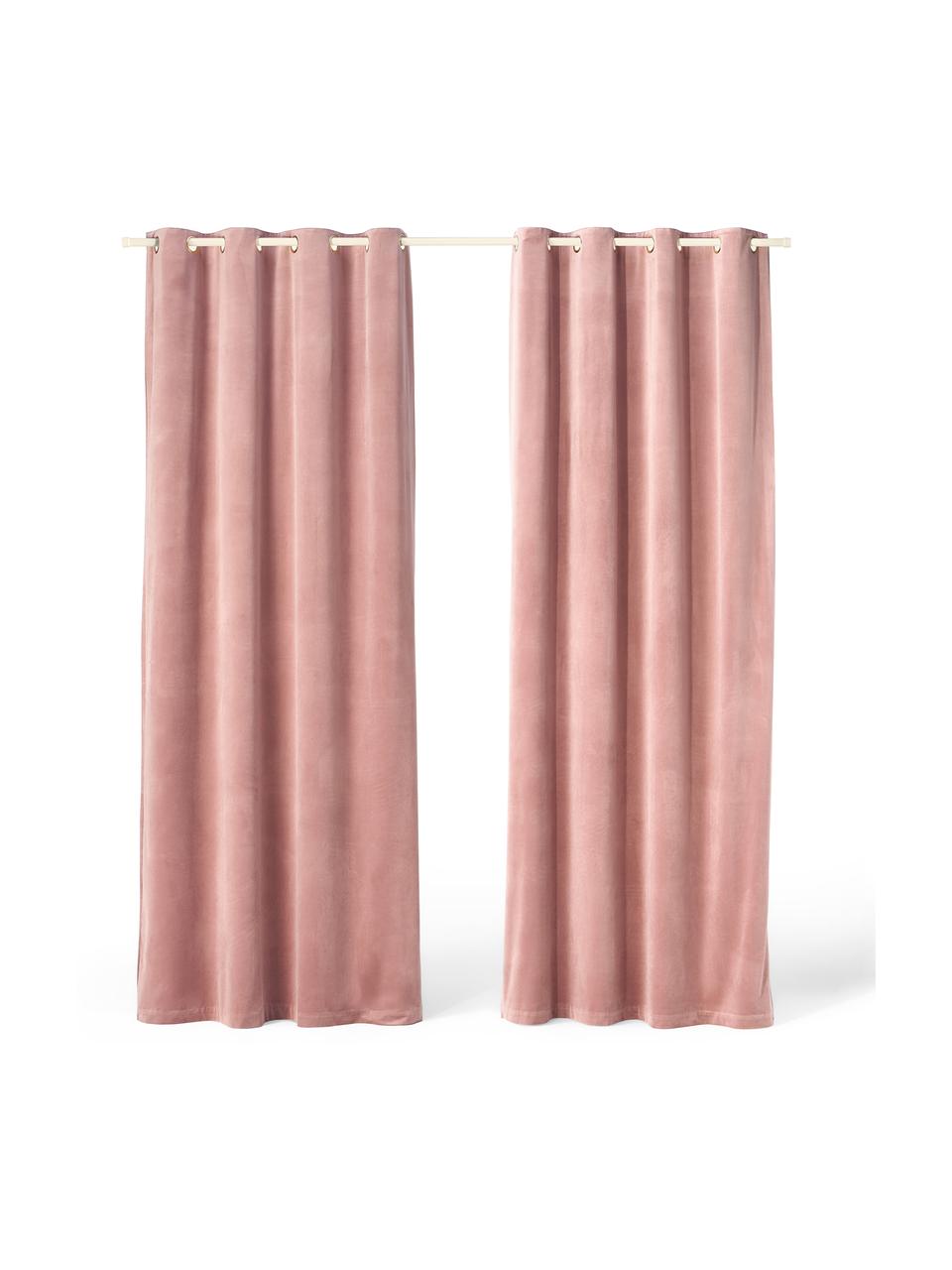 Sametové zatemňovací závěsy s kroužky Rush, 2 ks, 100 % polyester (recyklovaný), Starorůžová, Š 135 cm, D 260 cm