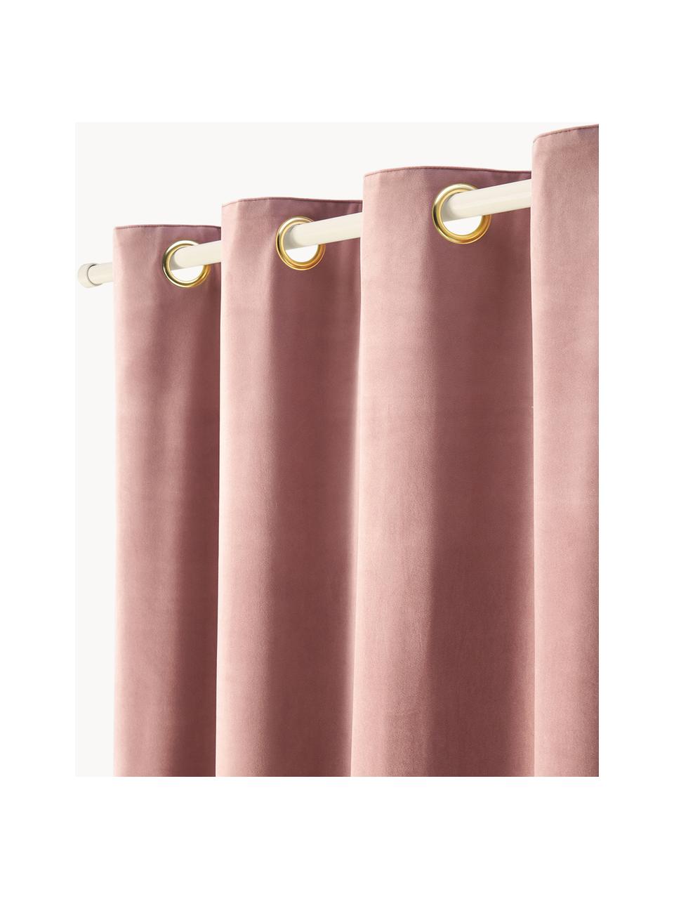 Cortinas oscurecedoras de terciopelo con ojales Rush, 2 uds., 100% poliéster (reciclado), Rosa palo, An 135 x L 260 cm