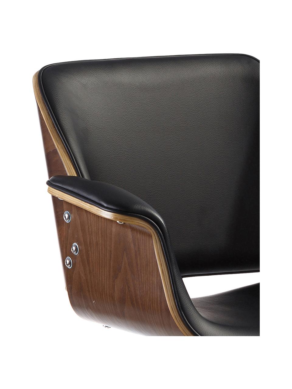 Chaise de bureau pivotante en cuir noir hauteur réglable Marbella, Noir, brun, couleur argentée, larg. 59 x prof. 57 cm