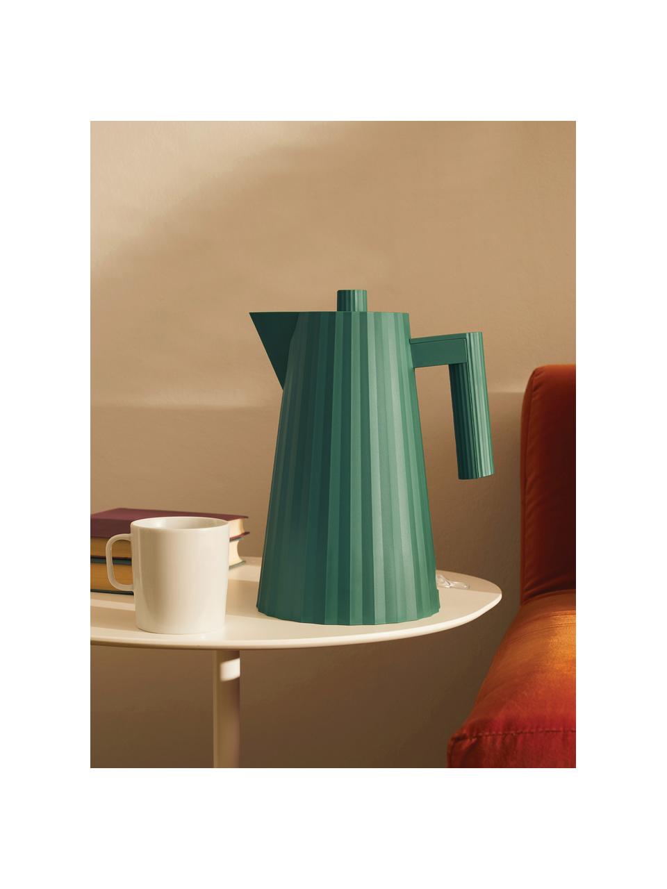 Rychlovarná konvice se strukturovaným povrchem Plissé, 1,7 l, Termoplastická pryskyřice, Tmavě zelená, Š 21 cm, V 29 cm