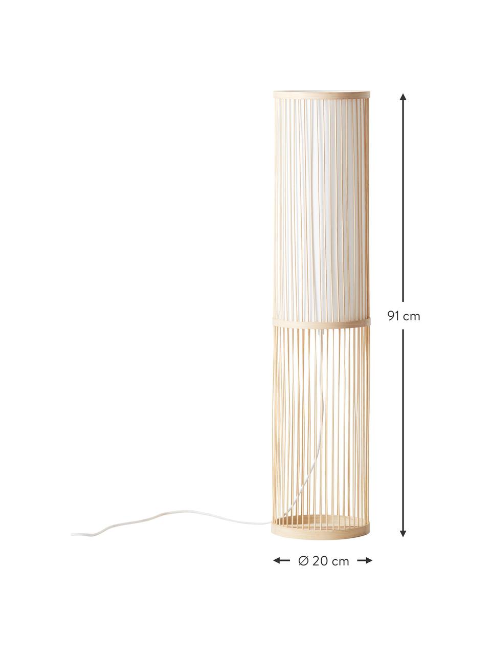 Kleine vloerlamp Nori van bamboehout, Diffuser: stof, Beige, H 91 cm