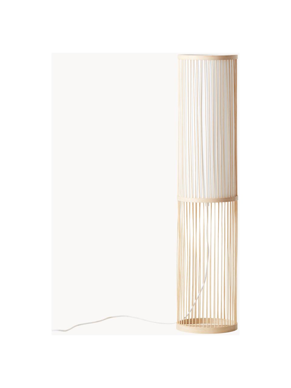 Kleine vloerlamp Nori van bamboehout, Diffuser: stof, Beige, H 91 cm