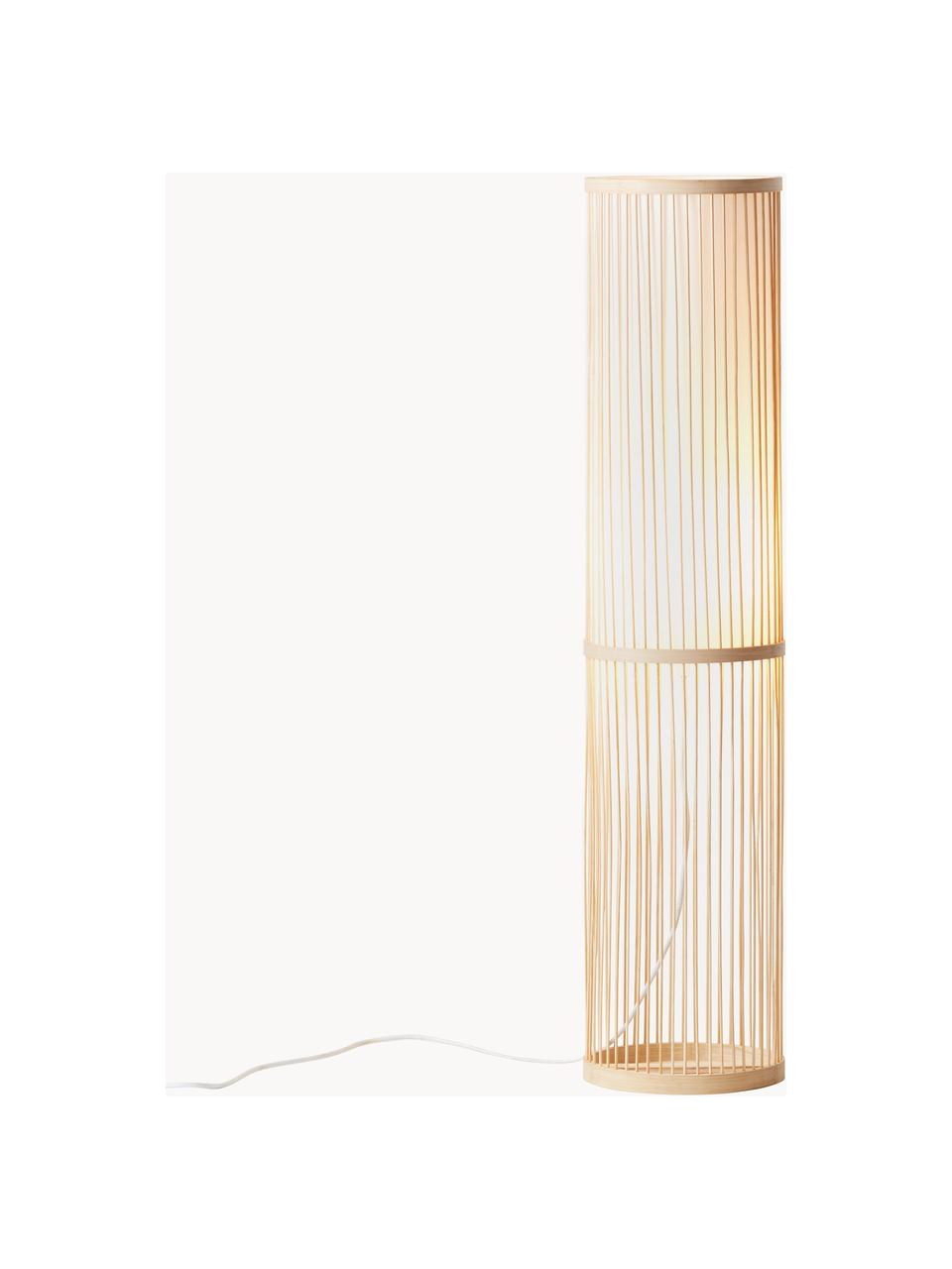 Kleine vloerlamp Nori van bamboehout, Diffuser: stof, Beige, H 91 cm