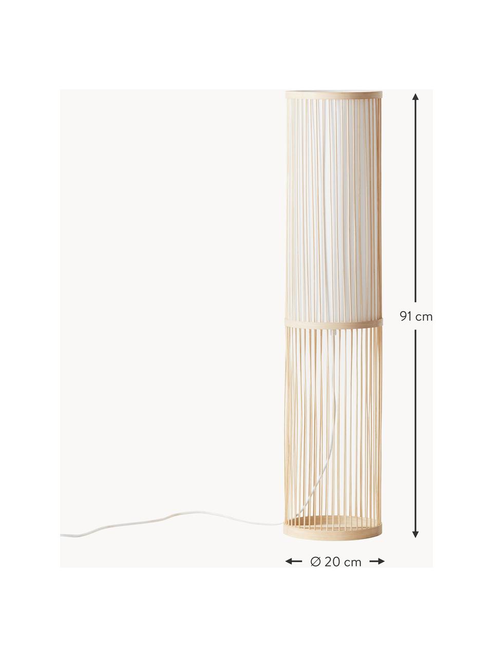 Kleine vloerlamp Nori van bamboehout, Diffuser: stof, Beige, H 91 cm