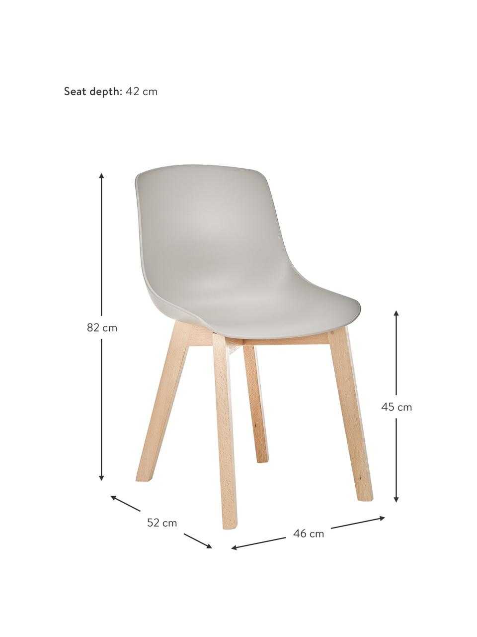 Kunststoffstühle Dave mit Holzbeinen, 2 Stück, Sitzschale: Kunststoff, Beine: Buchenholz, Beigegrau, B 46 x T 52 cm