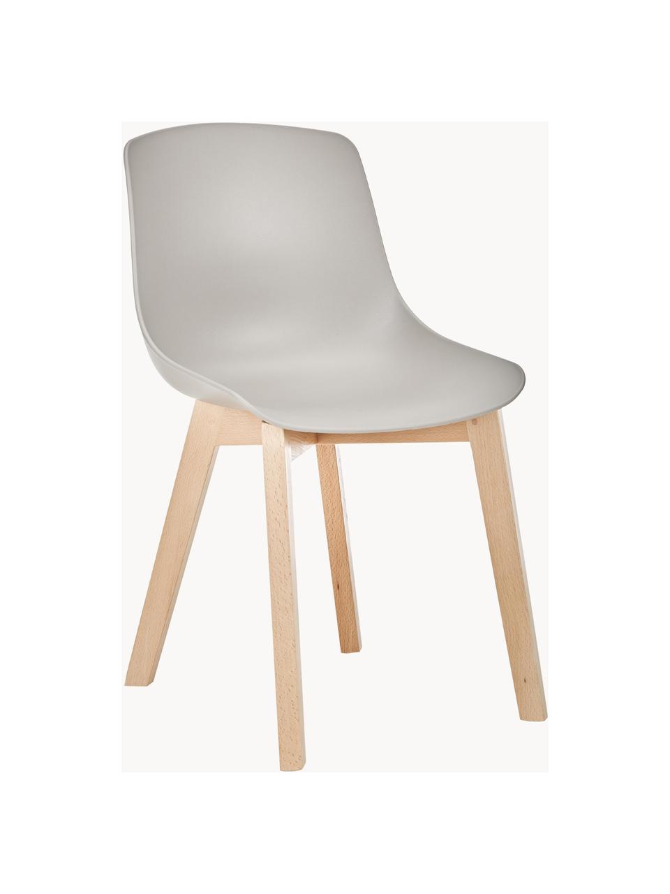 Kunststoffen stoelen Dave met houten poten, 2 stuks, Zitvlak: kunststof, Poten: beukenhout, Greige, beukenhout, B 46 x D 52 cm