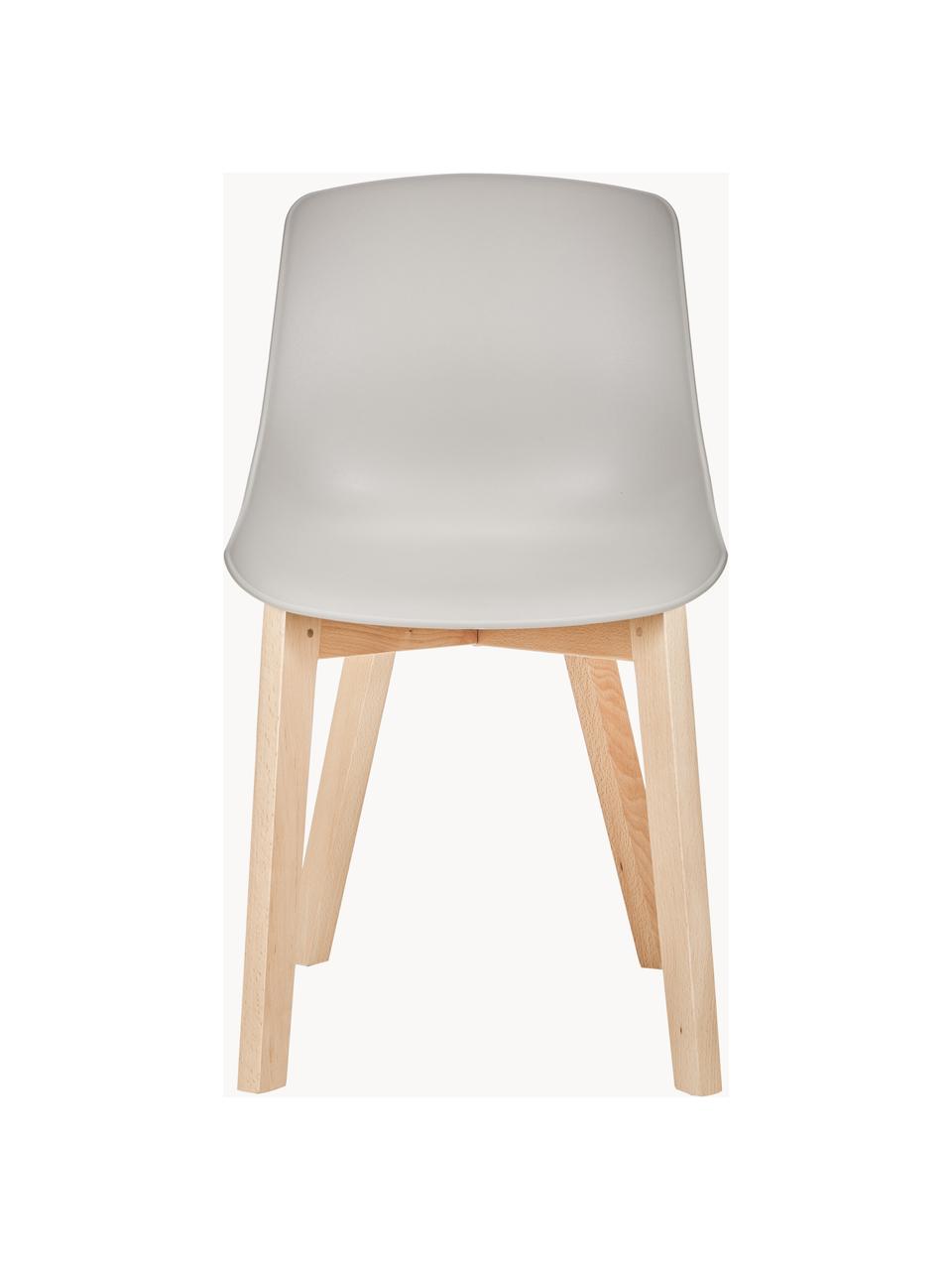 Kunststoffen stoelen Dave met houten poten, 2 stuks, Zitvlak: kunststof, Poten: beukenhout, Greige, beukenhout, B 46 x D 52 cm