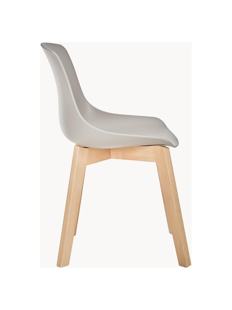 Sillas de plástico Dave, 2 uds., Asiento: plástico, Patas: madera de haya, Greige, madera de haya, An 46 x Al 82 cm