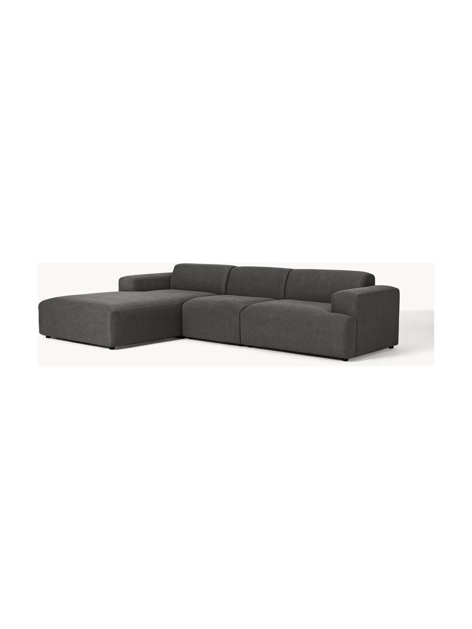 Ecksofa Melva (4-Sitzer), Bezug: 100 % Polyester Der strap, Gestell: Massives Kiefern- und Fic, Füße: Kunststoff Dieses Produkt, Webstoff Anthrazit, B 319 x T 195 cm, Eckteil links