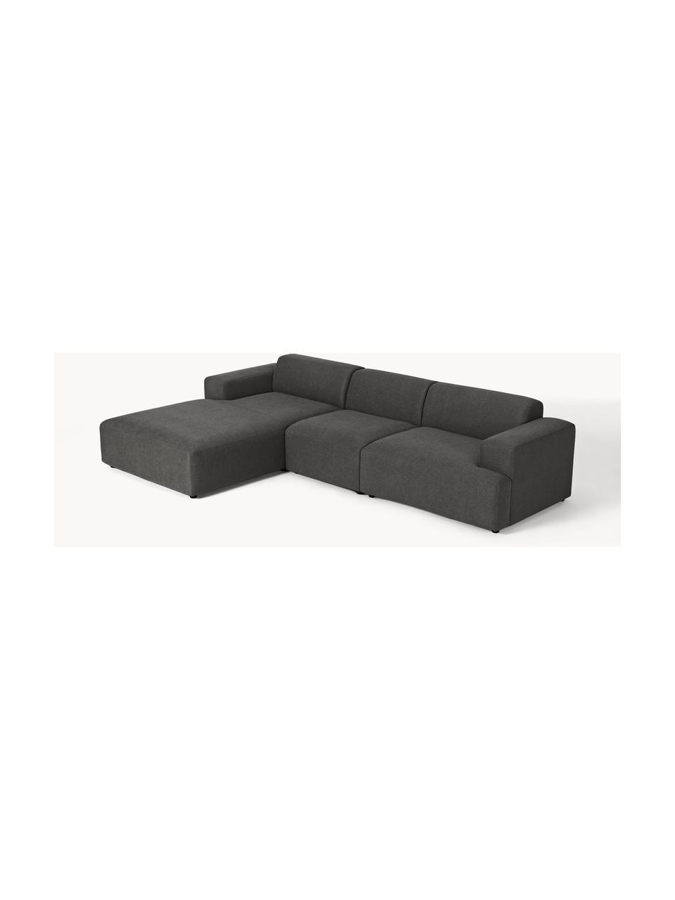 Ecksofa Melva (4-Sitzer), Bezug: 100 % Polyester Der strap, Gestell: Massives Kiefern- und Fic, Füße: Kunststoff Dieses Produkt, Webstoff Anthrazit, B 319 x T 195 cm, Eckteil links