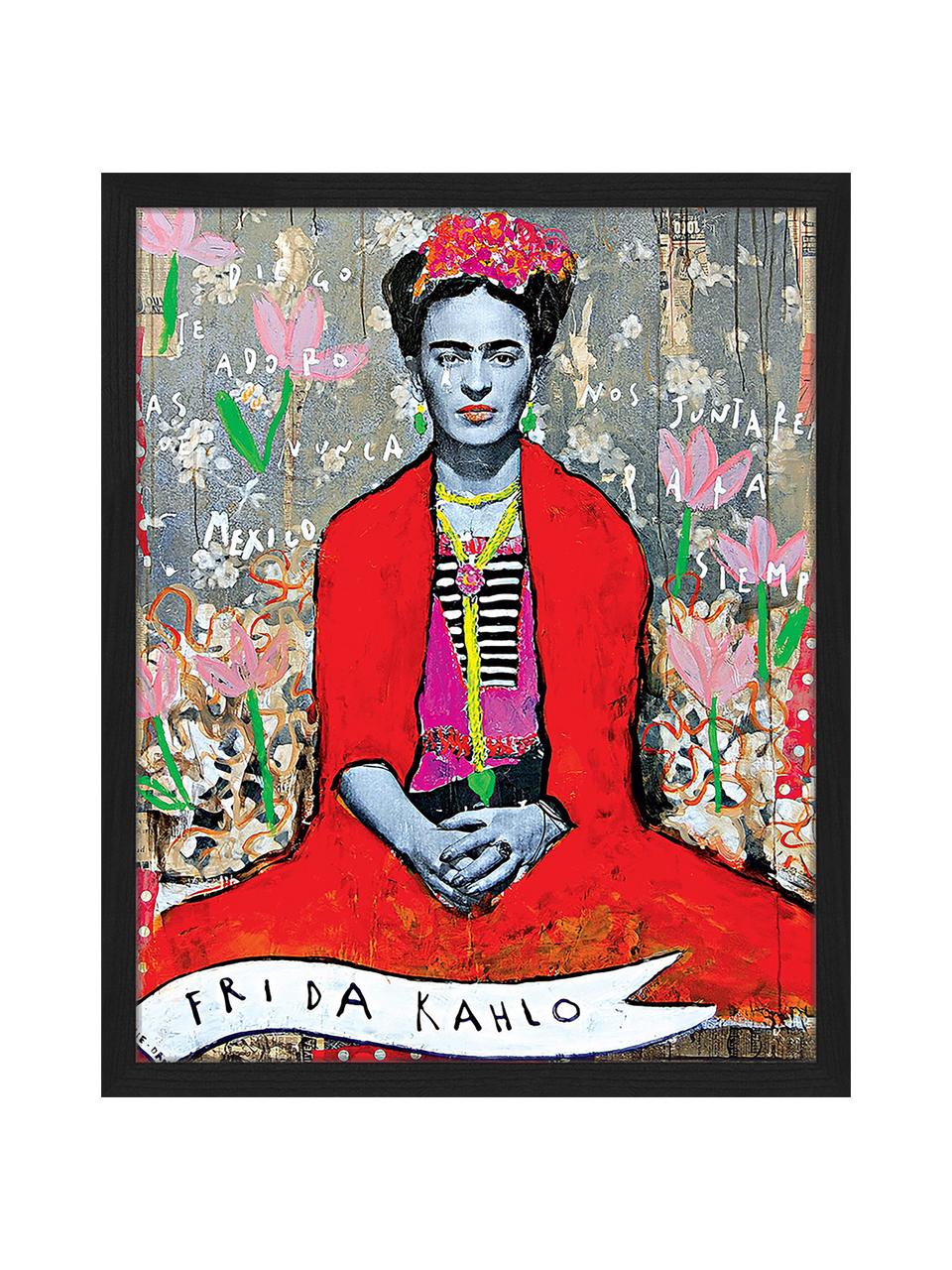 Ingelijste digitale print Frida Kahlo, Afbeelding: digitale print op papier,, Lijst: gelakt hout, Multicolour, 43 x 53 cm