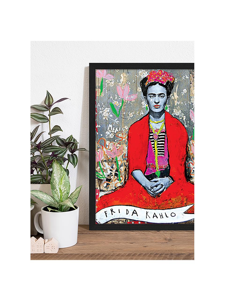 Gerahmter Digitaldruck Frida Kahlo, Bild: Digitaldruck auf Papier, , Rahmen: Holz, lackiert, Front: Plexiglas, Bunt, B 43 x H 53 cm