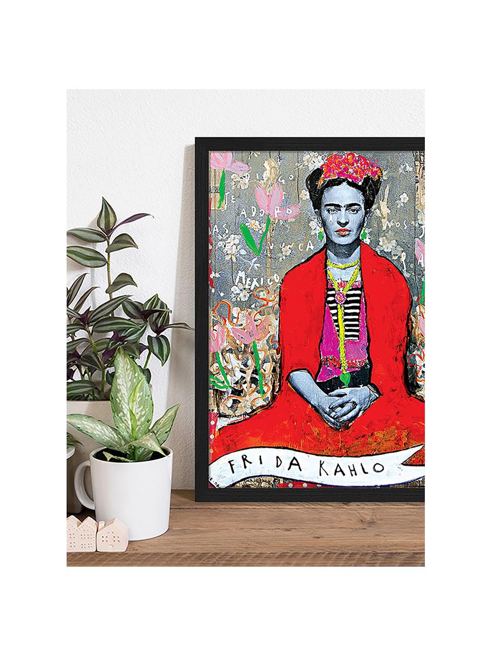 Stampa digitale incorniciata Frida Kahlo, Immagine: stampa digitale su carta,, Cornice: legno verniciato, Multicolore, Larg. 43 x Alt. 53 cm