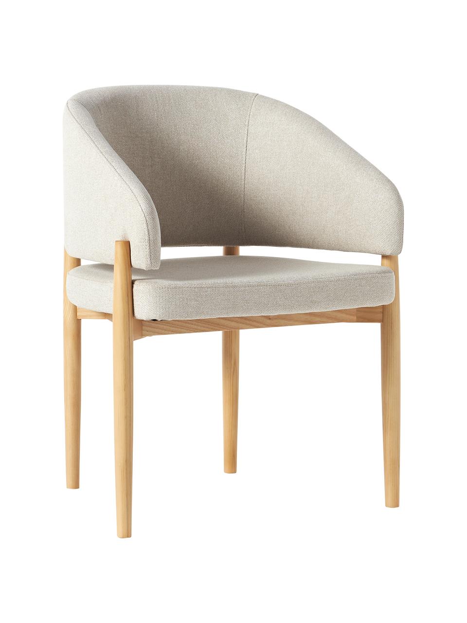 Silla con reposabrazos tapizada Nemo, Tapizado: poliéster Alta resistenci, Estructura: madera de fresno, Tejido beige, madera de fresno clara, An 61 x Al 81 cm