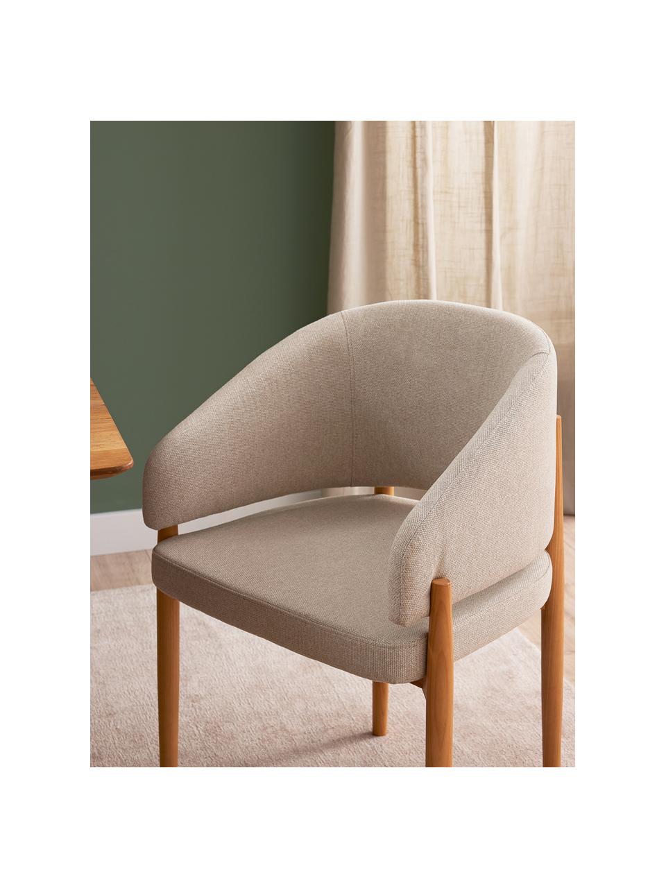 Židle s područkami a čalouněným sedákem Nemo, Béžová, světlé jasanové dřevo, Š 61 cm, V 81 cm
