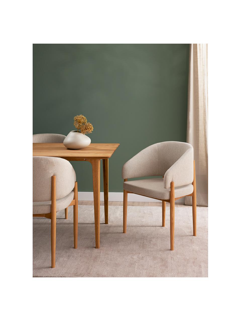 Sedia con braccioli imbottita Nemo, Rivestimento: poliestere Il rivestiment, Struttura: legno di frassino, Tessuto beige, legno di frassino chiaro, Larg. 61 x Alt. 81 cm
