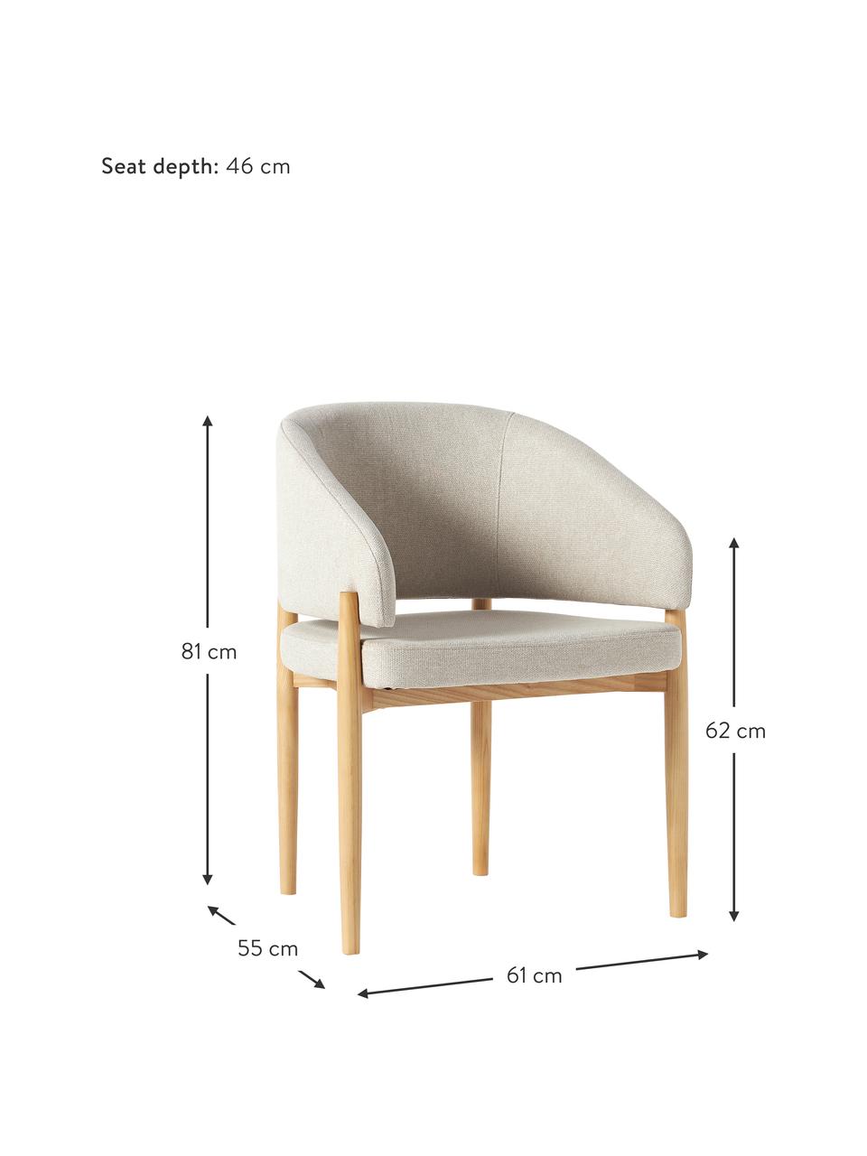 Židle s područkami a čalouněným sedákem Nemo, Béžová, světlé jasanové dřevo, Š 61 cm, V 81 cm