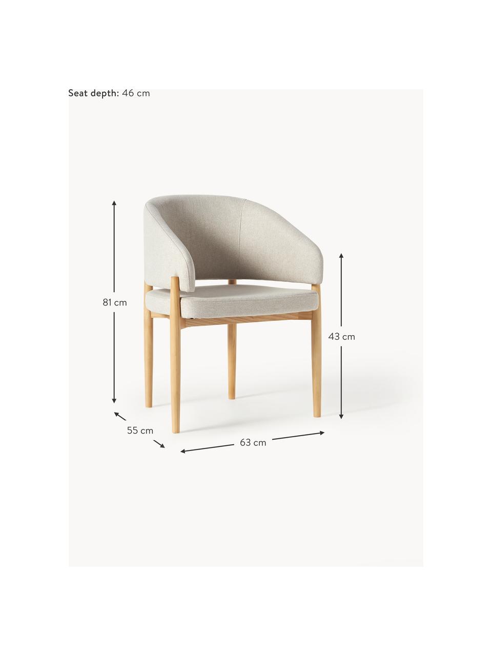 Armlehnstuhl Nemo mit gepolsterter Sitzfläche, Bezug: Polyester Der hochwertige, Gestell: Eschenholz, Webstoff Beige, Helles Eschenholz, B 63 x H 81 cm