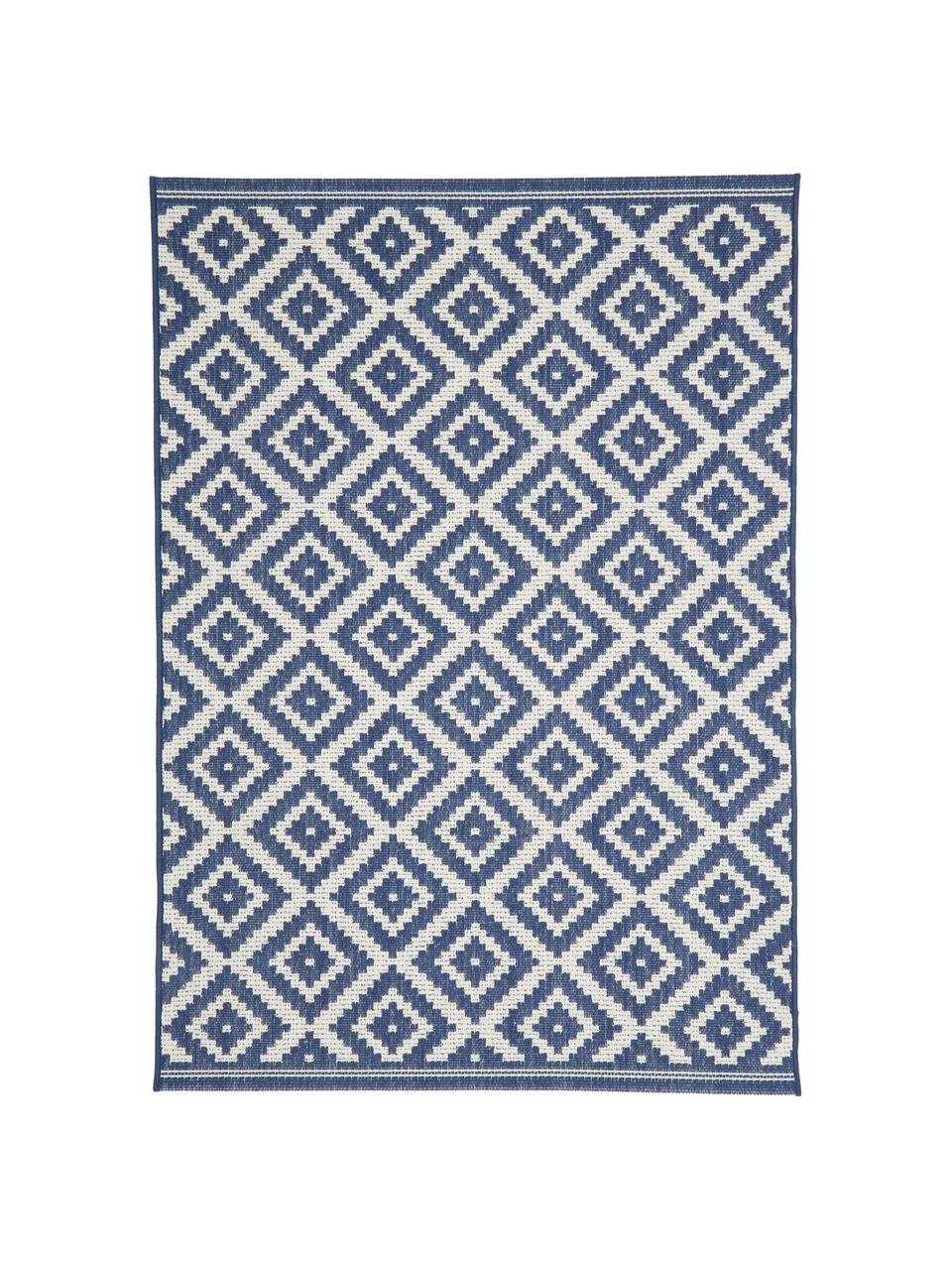 Alfombra de interior/exterior Miami, 86% polipropileno, 14% poliéster, Blanco crema, azul, An 160 x L 230 cm (Tamaño M)