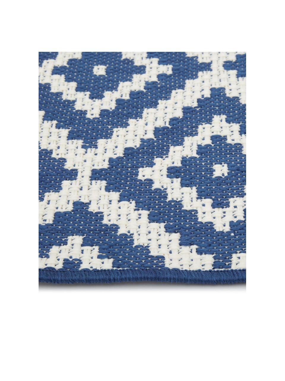 Tapis d'extérieur ethnique Miami, 86 % polypropylène, 14 % polyester, Blanc crème, bleu, larg. 160 x long. 230 cm (taille M)