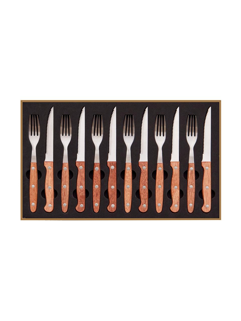 Set 12 posate Barbecue, 6 persone, Posate: acciaio inossidabile, Manico: legno, Marrone, Lunghezza 22 cm