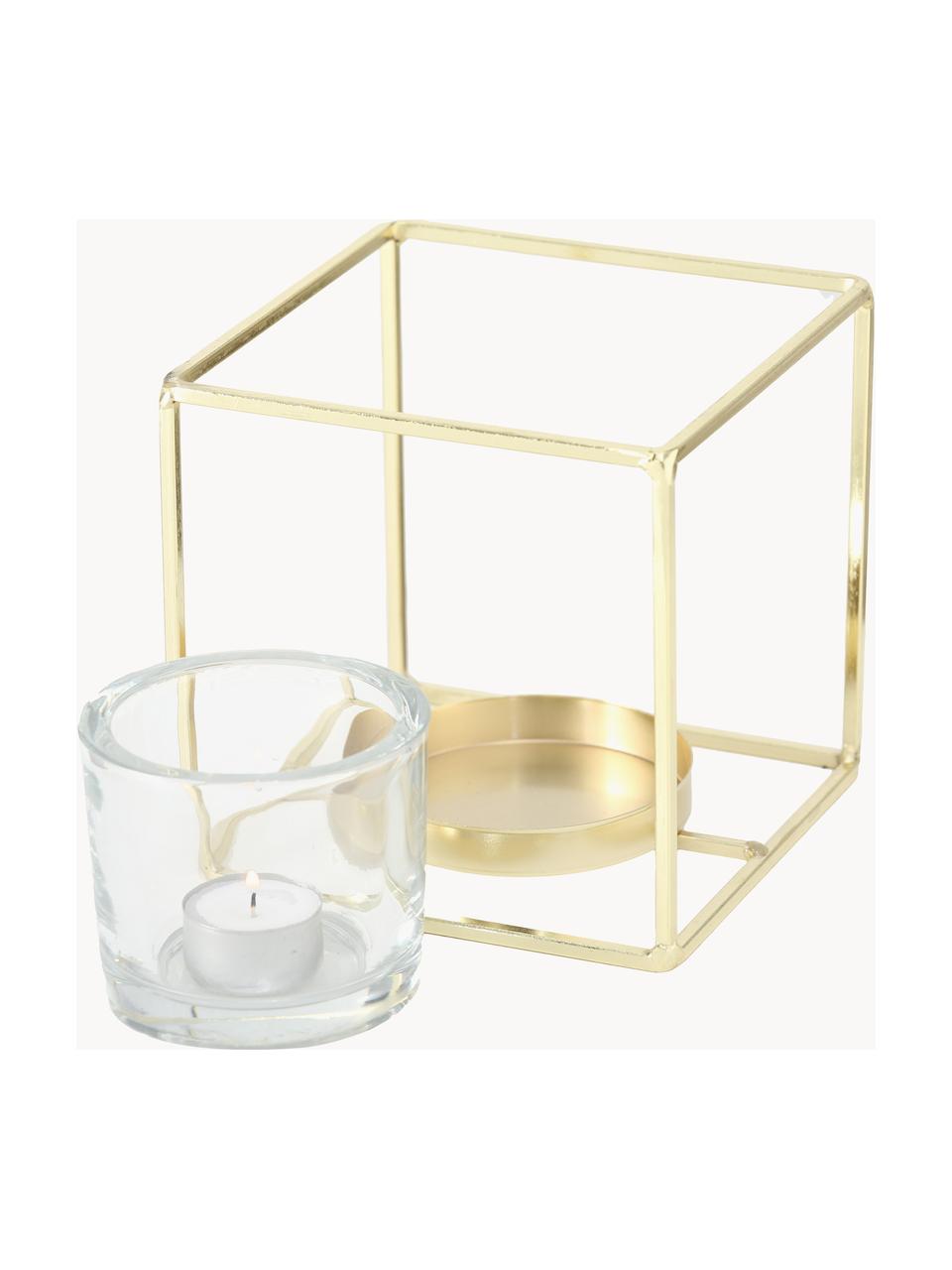 Teelichthalter-Set Pazo, 2-tlg., Windlicht: Glas, Gestell: Metall, beschichtet, Goldfarben, Set mit verschiedenen Grössen